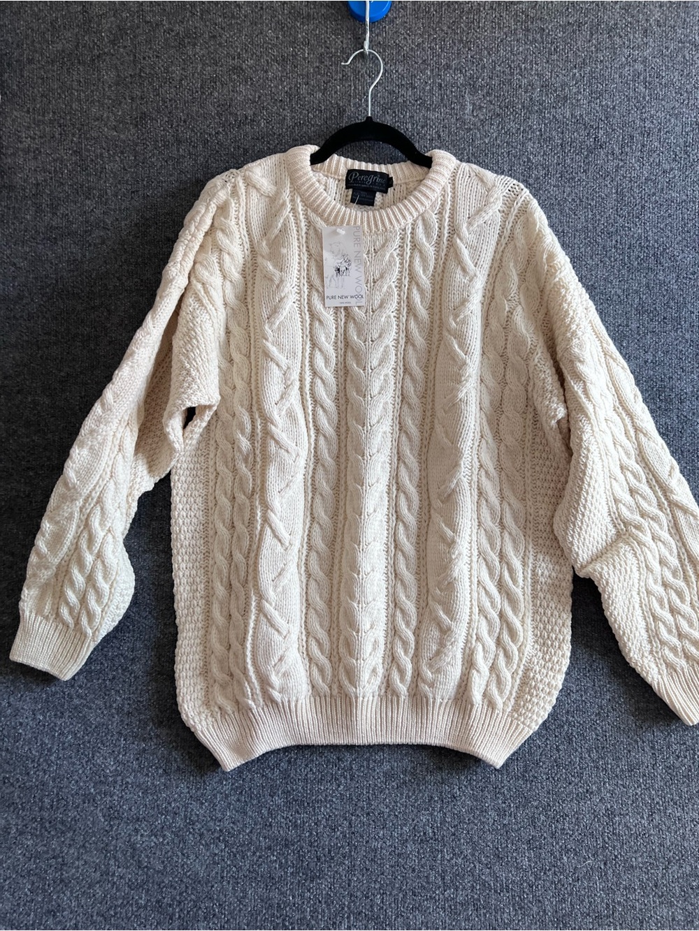 Peregrine England 100% Pure New Wool Cable Knit Fisherman Sweater Ivory XXL - Picture 2 of 8